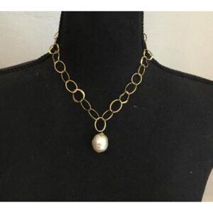 Majorica Gold Plated Sterling Silver Baroque Pearl Necklace